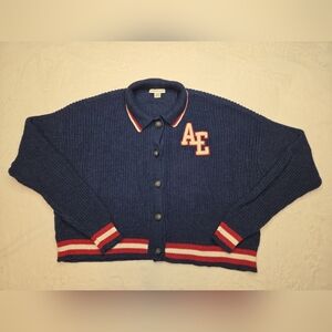 American Eagle Outfitters Navy Varsity Jacket Sweater With LOGO size small